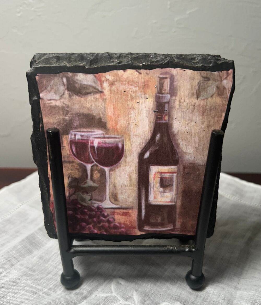 4 cork backed slate coasters with rack